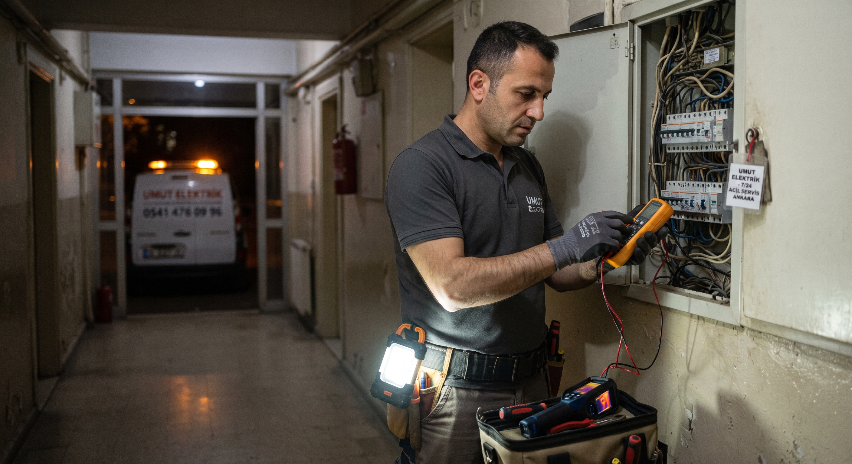 Ankara'da gece saatlerinde kısa devre ve sigorta atması arızalarına profesyonel mobil ekiple yapılan 7/24 acil elektrikçi müdahalesi ve kaçak tespiti.