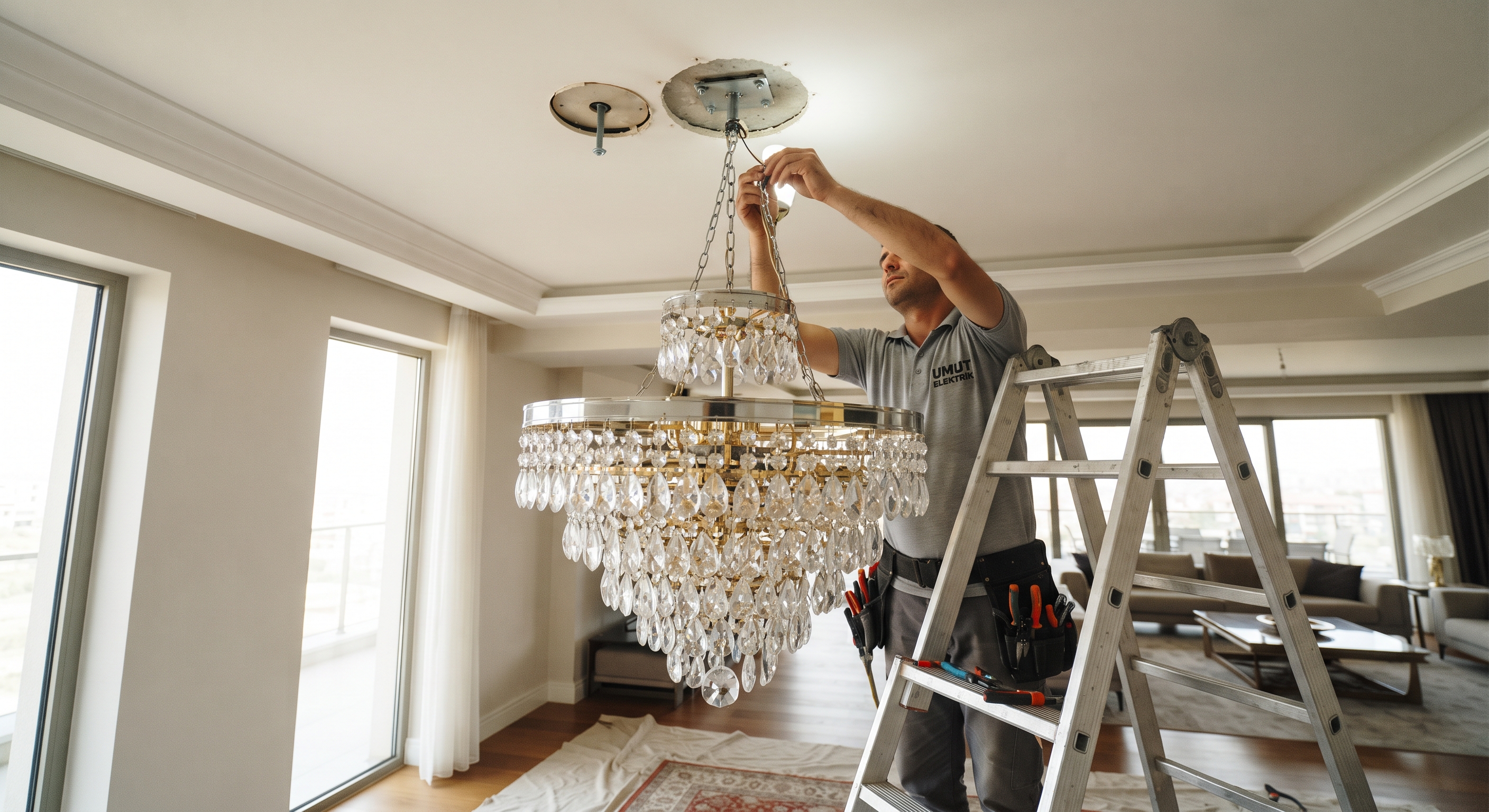 Ağır Taşlı Kristal Avize Montajı